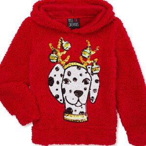 Red Dalmatian Holiday Sherpa Hoodie Girls Large NEW without Tags Miss Chievous